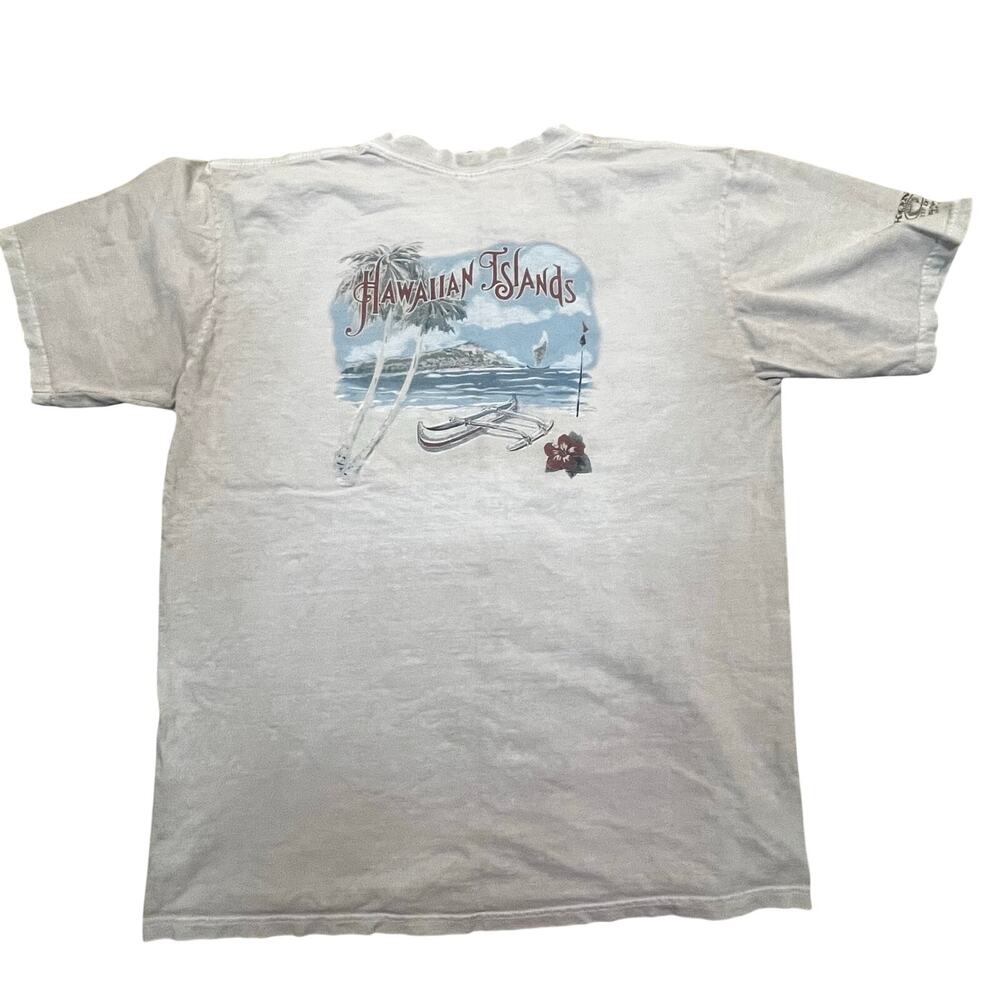 Vintage Crazy Shirts Hawaiian Islands T Shirt Men Large Fade Beige Hawaii
